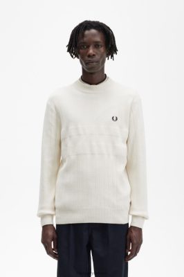 Fred Perry Batai - Fred Perry Toninės juostelės džemperis su kaklu ekru vyrų PXR4PH464 drabužių