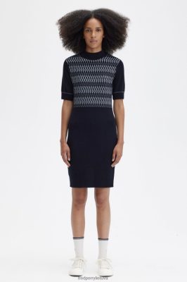 Fred Perry Batai - Fred Perry žakardo megzta suknelė laivynas moterų PXR4PH605 drabužių