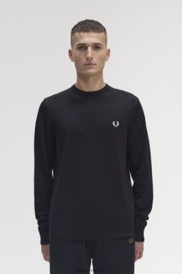 Fred Perry Batai - Fred Perry klasikinis džemperis su kaklu juodas vyrų PXR4PH455 drabužių