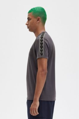Fred Perry Batai - Fred Perry kontrastingos juostos skambėjimo marškinėliai gunmetal/juoda vyrų PXR4PH488 drabužių
