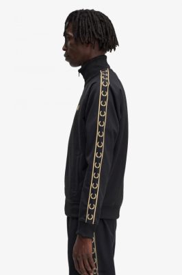 Fred Perry Batai - Fred Perry kontrasto juostos takelio striukė juoda/auksinė vyrų PXR4PH13 drabužių