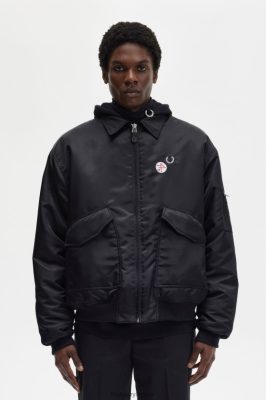 Fred Perry Batai - Fred Perry spausdinta skrydžio striukė juodas vyrų PXR4PH247 drabužių