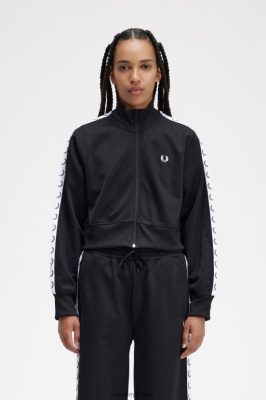 Fred Perry Batai - Fred Perry sutrumpinta juosta takelių striukė juodas moterų PXR4PH596 drabužių