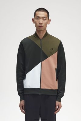 Fred Perry Jackets - Fred Perry abstrakčių spalvų blokinis bėgimo švarkas vienoda žalia vyrų PXR4PH24 drabužių