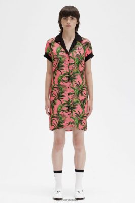 Fred Perry Jackets - Fred Perry delnų rašto marškinėlių suknelė koralų karštis moterų PXR4PH604 drabužių