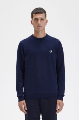 Fred Perry Jackets - Fred Perry klasikinis džemperis su kaklu laivynas vyrų PXR4PH451 drabužių