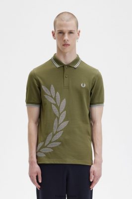 Fred Perry Jackets - Fred Perry kryželiu siuvinėti laurų vainiko marškiniai vienoda žalia vyrų PXR4PH273 drabužių