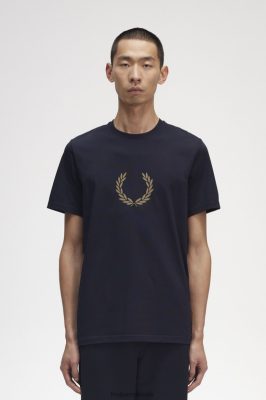 Fred Perry Jackets - Fred Perry laurų vainiko grafiniai marškinėliai laivynas vyrų PXR4PH556 drabužių