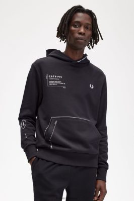 Fred Perry Jackets - Fred Perry margintas megztinis su gobtuvu juodas vyrų PXR4PH406 drabužių