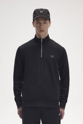 Fred Perry Jackets - Fred Perry megztinis su puse uztrauktuku juodas vyrų PXR4PH421 drabužių