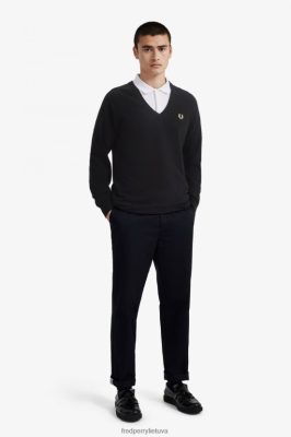 Fred Perry Jackets - Fred Perry ėriuko vilnos megztinis V formos iškirpte juodas vyrų PXR4PH463 drabužių