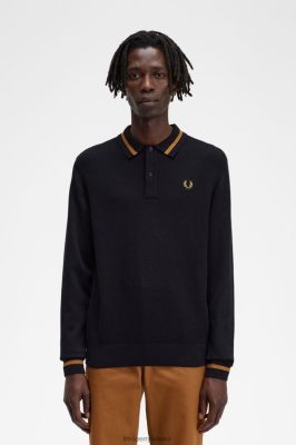 Fred Perry Jackets - Fred Perry tekstūruotos priekinės megztos marškinėliai juodas vyrų PXR4PH472 drabužių