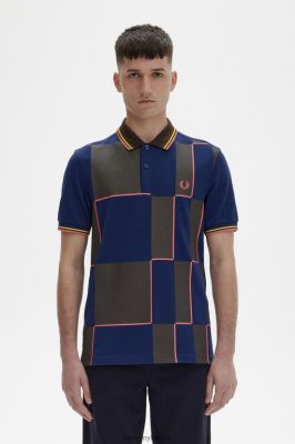 Fred Perry Shorts - Fred Perry šachmatų marškinėliai laivynas vyrų PXR4PH342 drabužių
