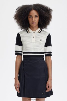 Fred Perry Shorts - Fred Perry žakardo megzti marškiniai ekru moterų PXR4PH669 drabužių
