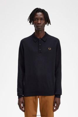 Fred Perry Shorts - Fred Perry klasikiniai megzti marškiniai ilgomis rankovėmis juodas vyrų PXR4PH444 drabužių