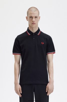 Fred Perry Shorts - Fred Perry m12 juoda/balta/šviesiai raudona vyrų PXR4PH305 drabužių