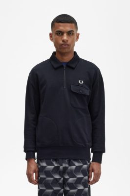Fred Perry Shorts - Fred Perry megztinis su pusiau užtrauktuku juodas vyrų PXR4PH411 drabužių