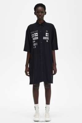 Fred Perry Shorts - Fred Perry siuvinėta marškinė suknelė juodas moterų PXR4PH615 drabužių